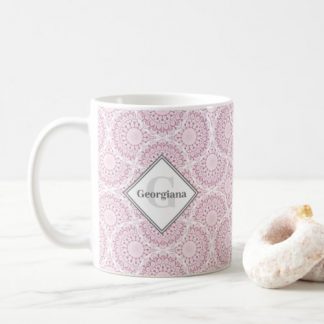 Monogram Rose Confetti Lace Dot Mandala Art Deco Coffee Mug