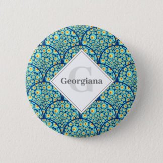 Monogram Starry Night On Sea Doodle Art Deco Button