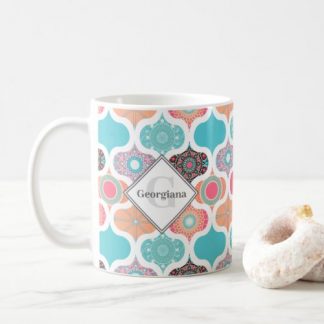 Monogram Sunset On Sea Dot Mandalas Ogee Patchwork Coffee Mug