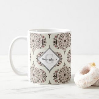 Monogram Warm Neutrals Dot Mandala Retro Ogee Coffee Mug