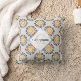 Monogrammed Aegean Summer Oranges And Lemons Dots Throw Pillow