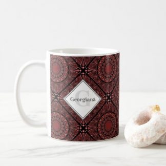 Monogrammed Cabernet Coral Whirl Dot Mandala Tile Coffee Mug