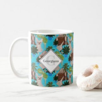 Monogrammed Chihuahuas Cabanas And Cocktails Tile Coffee Mug