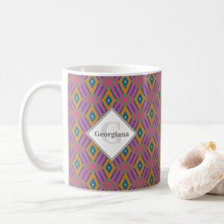 Monogrammed Colorful Maximalist Diamond Lattice Coffee Mug