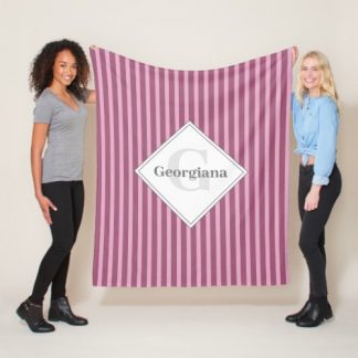 Monogrammed Geometric Dusky Pink Candy Stripes Fleece Blanket