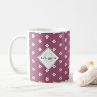 Monogrammed Geometric Pink Flowers On Dusky Rose Coffee Mug