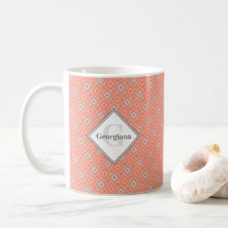 Monogrammed Geometric Sunset Diamond Checkerboard Coffee Mug