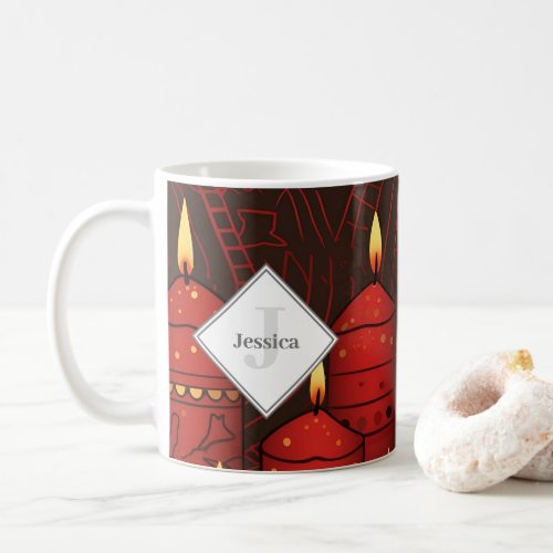 Monogrammed Kwanzaa Candles Red Gold &amp; Green Coffee Mug