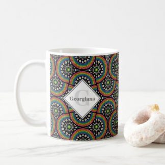 Monogrammed Rainbow Daisy Dot Mandala Deco Fans Coffee Mug
