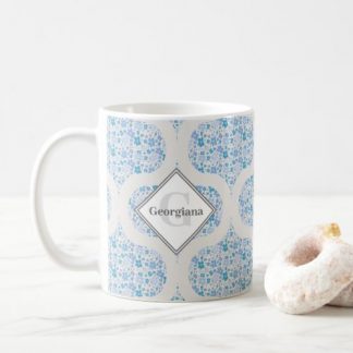 Monogrammed Retro Florals Berry Blues Mid Mod Ogee Coffee Mug
