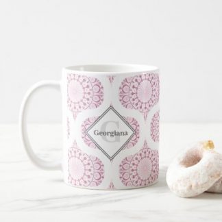 Monogrammed Rose Confetti Lace Dot Mandala Retro Coffee Mug