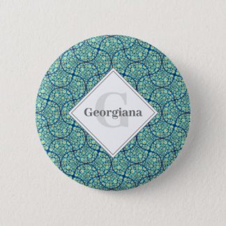 Monogrammed Starry Night On Sea Doodle Art Deco Button