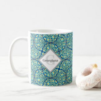 Monogrammed Starry Night On Sea Doodle Art Deco Coffee Mug