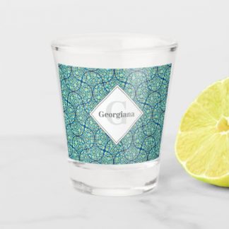 Monogrammed Starry Night On Sea Doodle Art Deco Shot Glass
