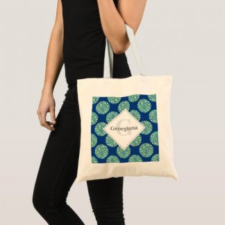 Monogrammed Starry Night On Sea Doodle Polka Dots Tote Bag