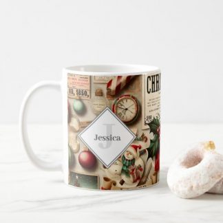 Monogrammed Vintage Holiday Ephemera Coffee Mug
