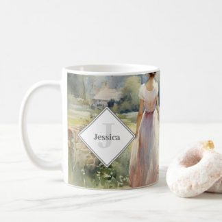 Monogrammed Vintage Watercolor Country Cottage Coffee Mug