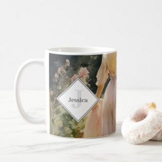 Monogrammed Vintage Watercolor Country Garden Coffee Mug