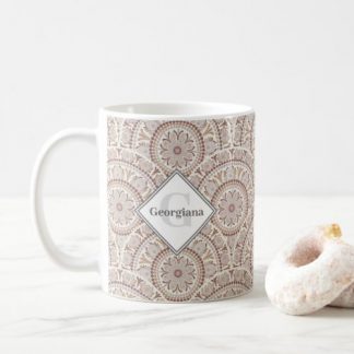 Monogrammed Warm Neutrals Dot Mandala Art Deco Coffee Mug