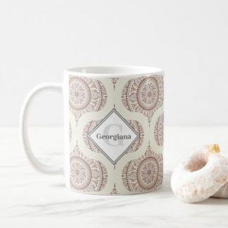Monogrammed Warm Neutrals Dot Mandala Mid Mod Ogee Coffee Mug