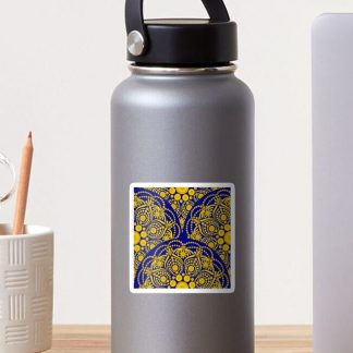 Sticker, Navy and Gold Night Blooming Buttercup Scallop designed and sold by Triplicate Limited