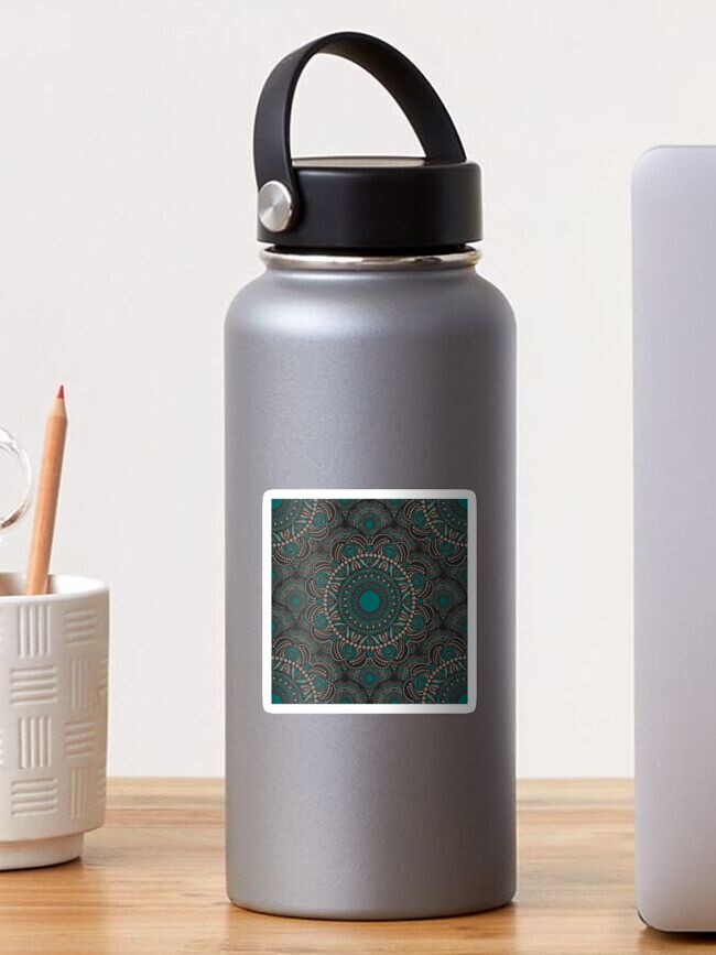 Sticker, Night Swim and Molasses Cincereous Dot Mandala Scale Tile Pattern designed and sold by Triplicate Limited