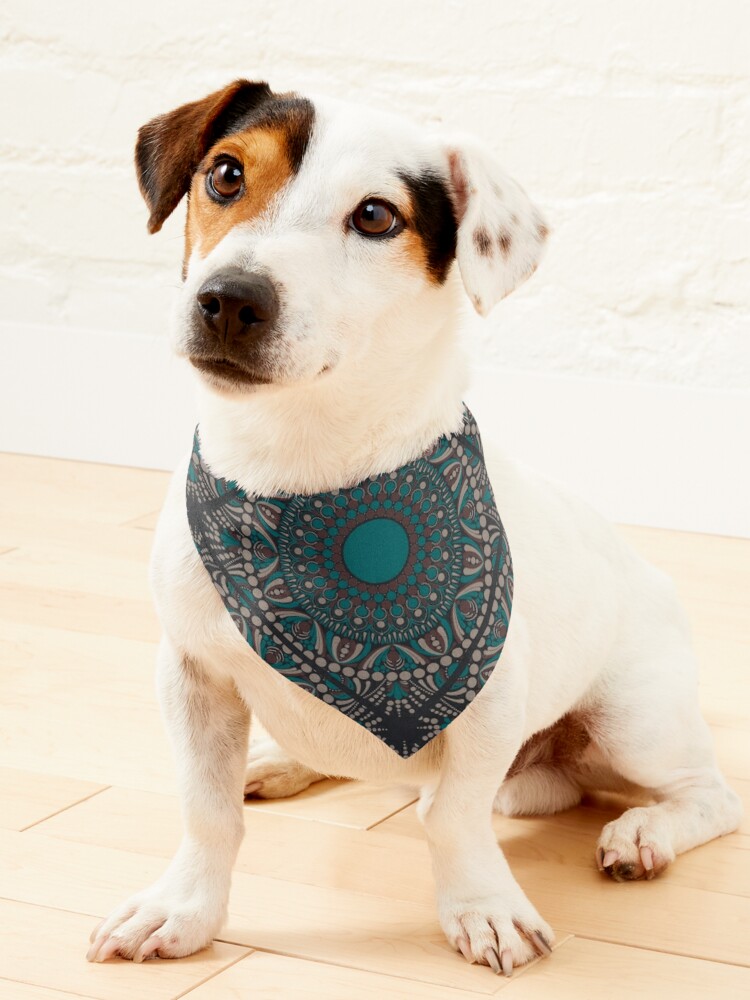 Pet Bandana, Night Swim and Molasses Cincereous Dot Mandala Tile Pattern designed and sold by Triplicate Limited