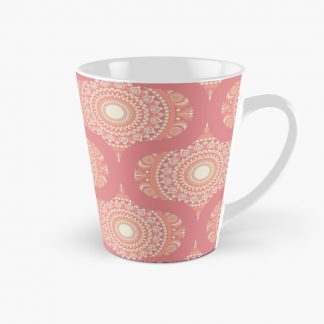 Coffee Mug, Ornate Peach Plethora Dot Mandala Retro Ogee designed and sold by Triplicate Limited
