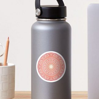 Sticker, Ornate Peach Plethora Polka Dot Mandala designed and sold by Triplicate Limited