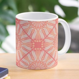 Coffee Mug, Peaches and Cream Dot Mandala Diamond Tile designed and sold by Triplicate Limited
