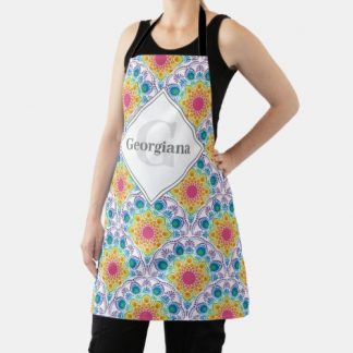Personalised Rainbow Floral Fountain Art Deco Apron