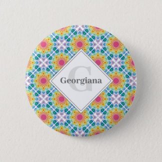 Personalised Rainbow Floral Mandala Diamond Tile Button