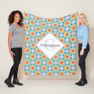 Personalised Rainbow Floral Mandala Diamond Tile Fleece Blanket