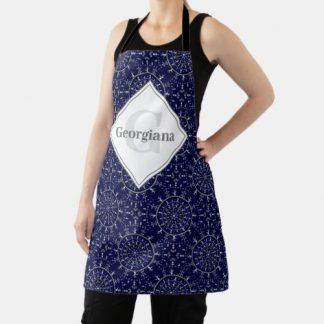 Personalized Ditsy Winter Snow Angels Snowmen Tile Apron