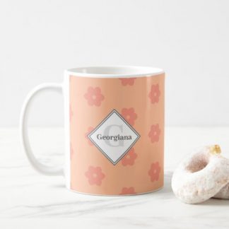 Personalized Geometric Pink Peach Fuzz Flowers Coffee Mug