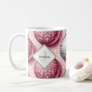 Personalized Pink and Silver Christmas Baubles Coffee Mug