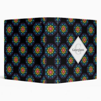 Personalized Rainbow Floral Polka Dot Mandala 3 Ring Binder