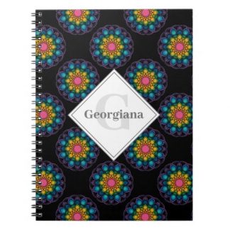 Personalized Rainbow Floral Polka Dot Mandala Notebook