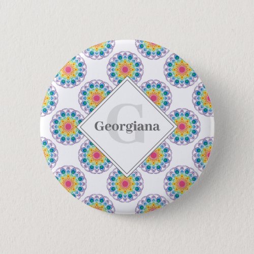 Personalized Rainbow Floral Polka Dots Mandala Button