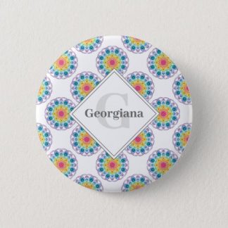Personalized Rainbow Floral Polka Dots Mandala Button
