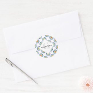 Personalized Rainbow Floral Polka Dots Mandala Classic Round Sticker