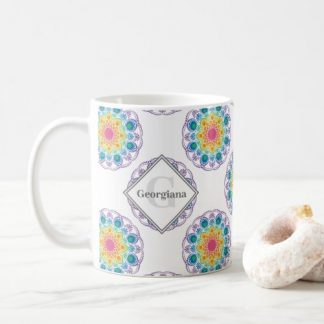 Personalized Rainbow Floral Polka Dots Mandala Coffee Mug