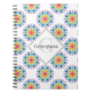 Personalized Rainbow Floral Polka Dots Mandala Notebook