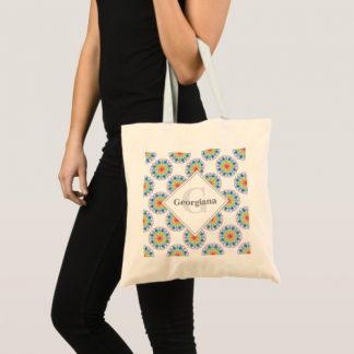 Personalized Rainbow Floral Polka Dots Mandala Tote Bag