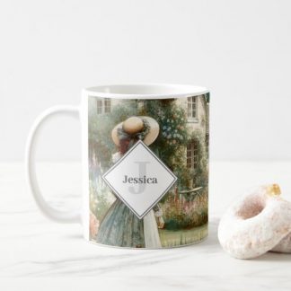 Personalized Vintage Watercolor Cottage Garden Coffee Mug