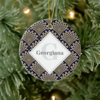 Personalized We Are Watching You Navy &amp; Gold Deco Ceramic Ornament