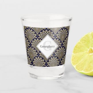 Personalized We Are Watching You Navy &amp; Gold Deco Shot Glass