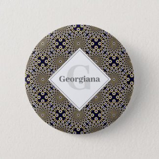 Personalized We Are Watching You Navy & Gold Tiled Button