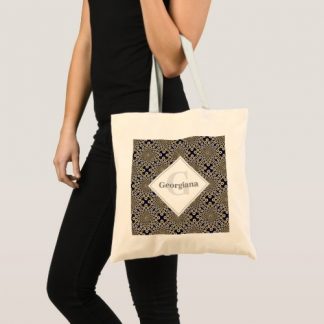 Personalized We Are Watching You Navy & Gold Tiled Tote Bag