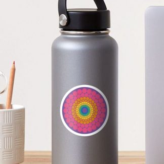 Sticker, Radiant Maximalist Rainbow Polka Dot Mandala designed and sold by Triplicate Limited
